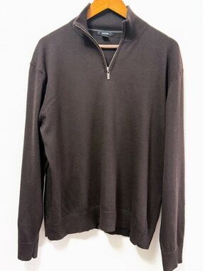 Alfani 100% Merino Wool Quarter Zip Sweater XL Brown Mens Pullover Soft Knit